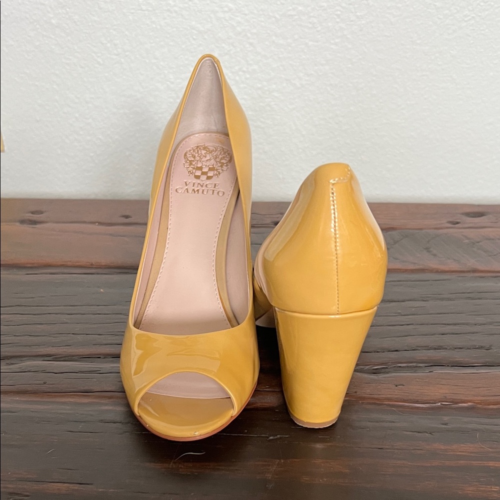 Vince Camuto Mustard Peep Toe Heels